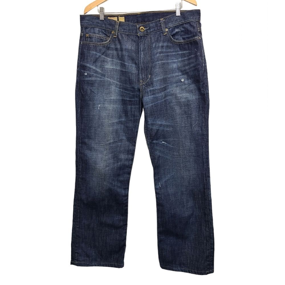 Tre Vero Mens Dark Wash Flat Front Cotton Straight Jeans 38 x 32